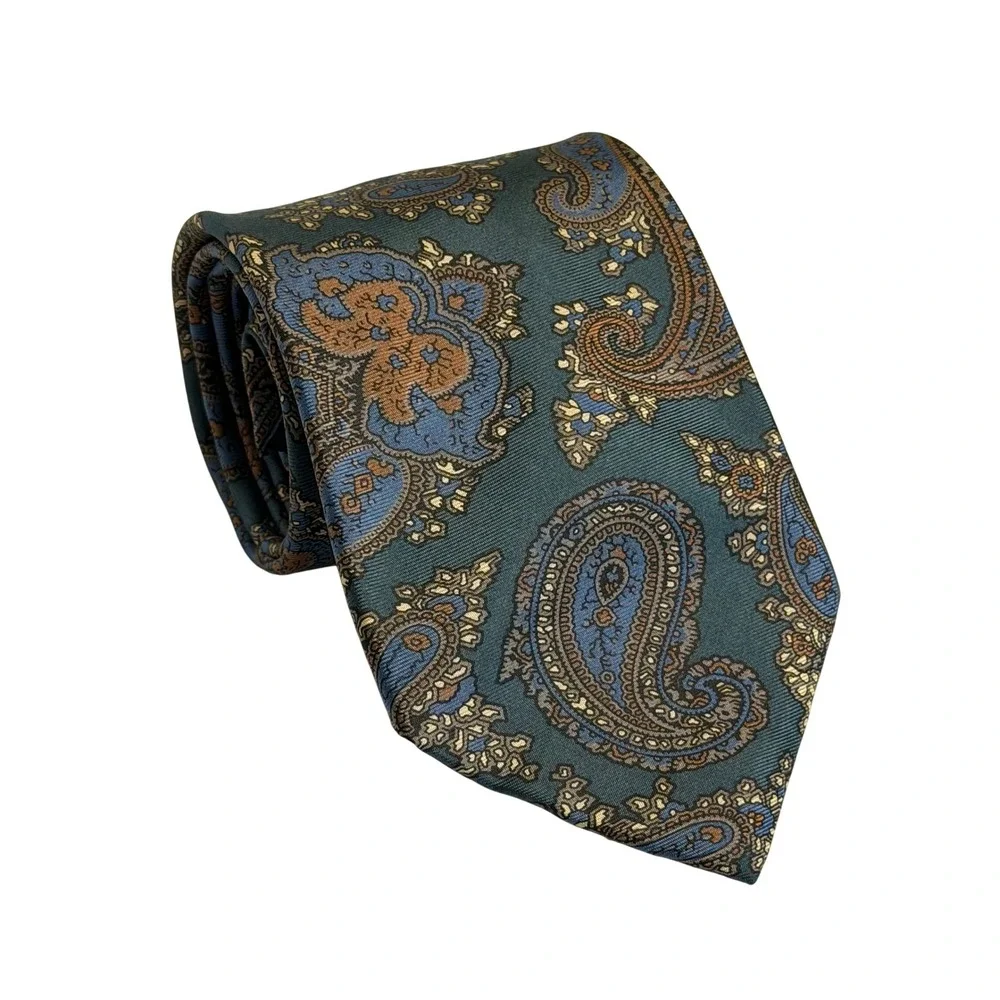 VTG‎ Cross & Windsor Necktie Teal Blue Paisley Silk Handmade Classic Mens Tie